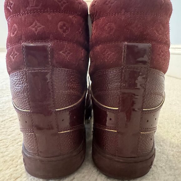 Louis Vuitton burgundy cliffhanger wedge sneakers 6 cm internal wedge - Picture 4 of 16
